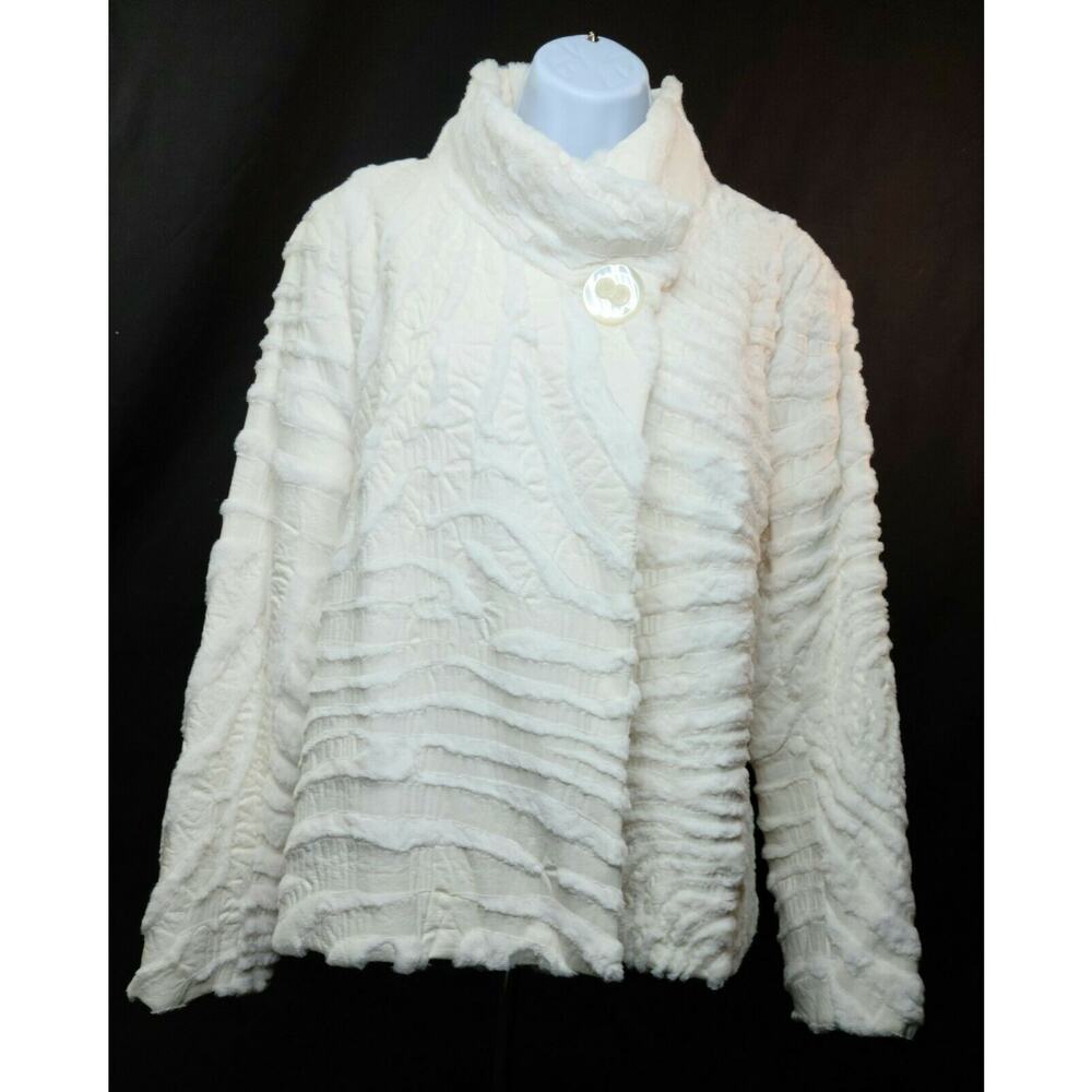 Beth Bowley 12 White Pattern Natural Fabric Faux Fur Jacket Coat Top NWT Unique